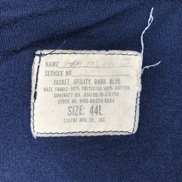 1970'S US Military Issue Utility Jacket, Made in USA, Size 44L (Men's XL equivalent), Vintage polyester navy blue type Vintage Second Hand
