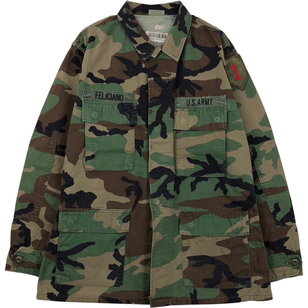 1990'S US Military Camouflage Pattern Woodland Camo BDU Military Jacket, Made in USA, Medium-Regular, Men's Size M, Vintage Nylon Khaki type Vintage Second Hand