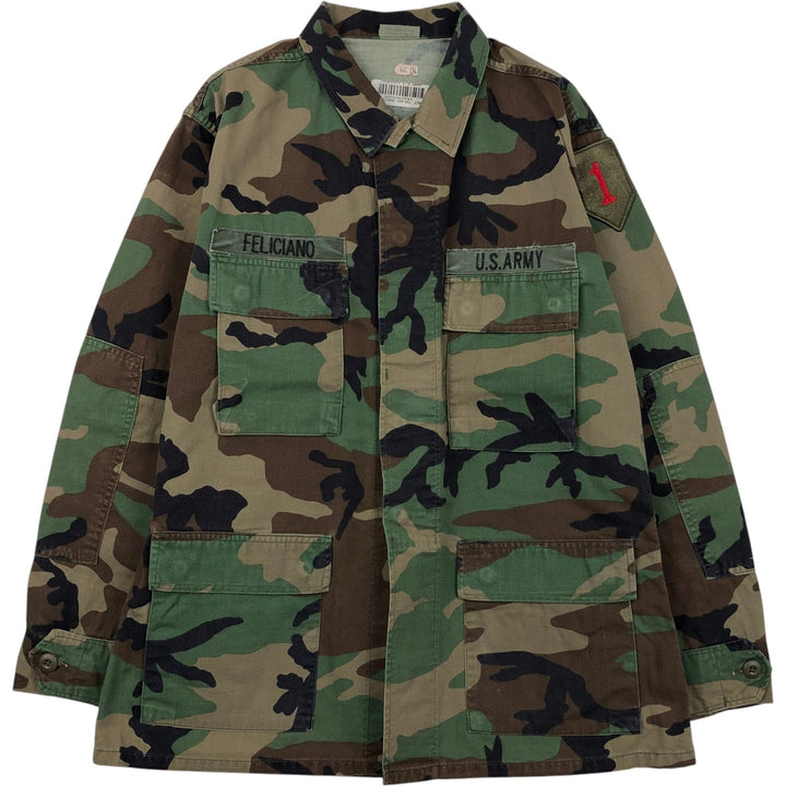 1990'S US Military Camouflage Pattern Woodland Camo BDU Military Jacket, Made in USA, Medium-Regular, Men's Size M, Vintage Nylon Khaki type Vintage Second Hand