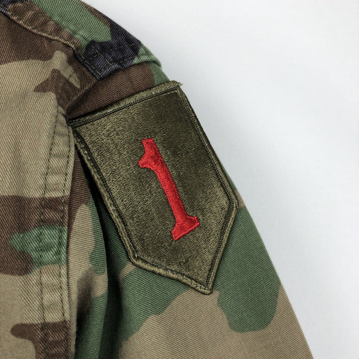 1990'S US Military Camouflage Pattern Woodland Camo BDU Military Jacket, Made in USA, Medium-Regular, Men's Size M, Vintage Nylon Khaki type Vintage Second Hand