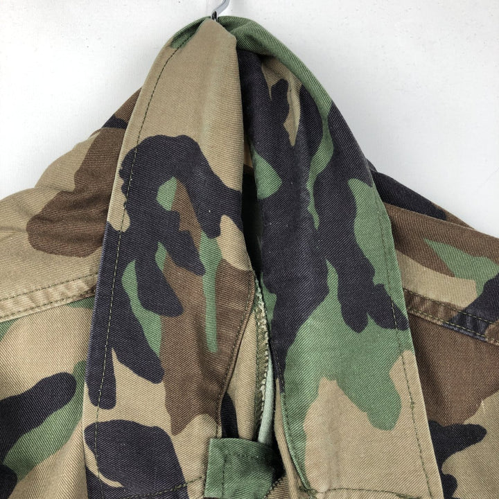 1990'S US Military Camouflage Pattern Woodland Camo BDU Military Jacket, Made in USA, Medium-Regular, Men's Size M, Vintage Nylon Khaki type Vintage Second Hand
