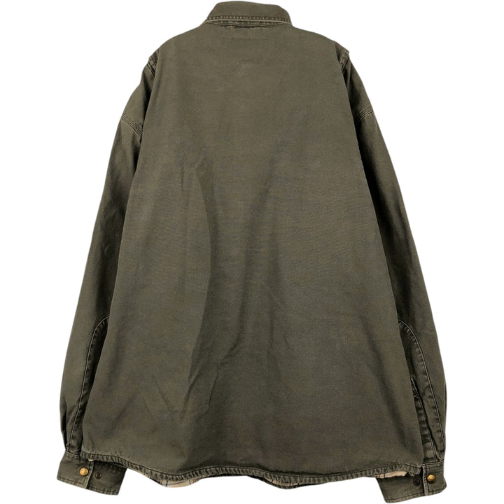 Carhartt Mobil Delvac Advertising Long-Sleeve Duck Work Shirt, Men's Size XL (approx.) cotton Khaki type Vintage Second Hand