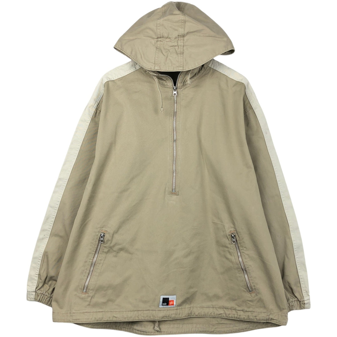 90'S Nike Cotton Pullover Anorak Hoodie, Men's Size XL (Equivalent), Vintage cotton Beige type Vintage Second Hand