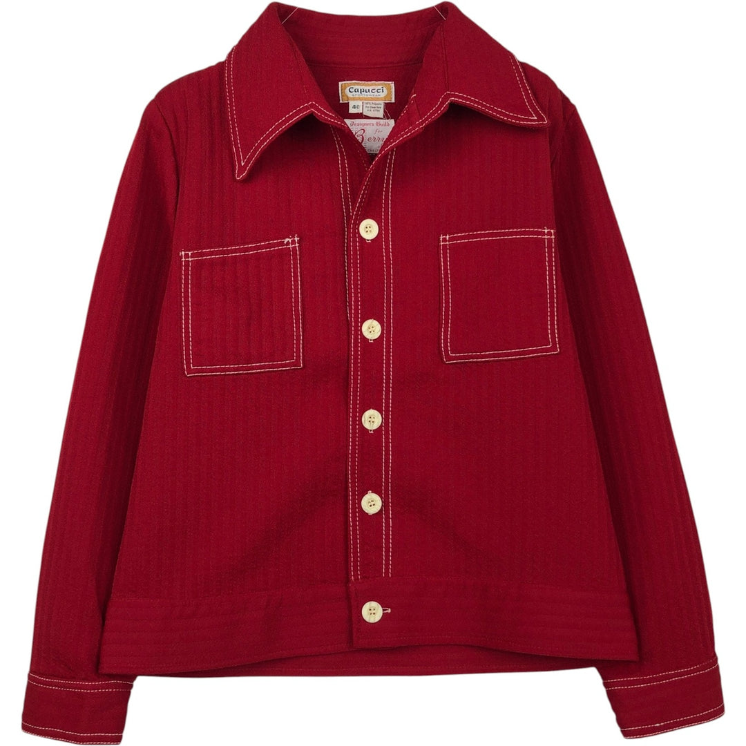 Capucci Open Collar Shirt Jacket, Men's Size S (approx.), Vintage polyester burgundy type Vintage Second Hand