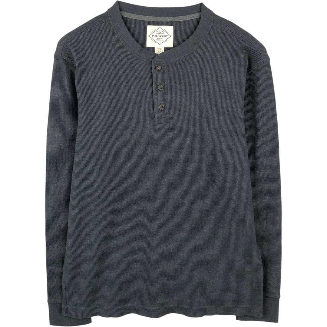 St. John's Bay Henley Neck Thermal Long-Sleeve T-Shirt, Men's Size L (approx.) cotton Charcoal Vintage Second Hand