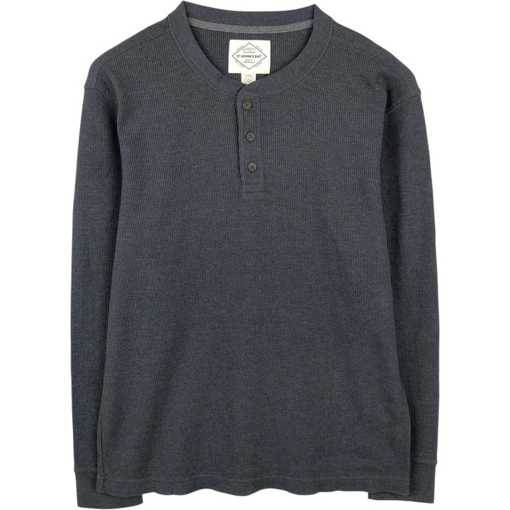 St. John's Bay Henley Neck Thermal Long-Sleeve T-Shirt, Men's Size L (approx.) cotton Charcoal Vintage Second Hand