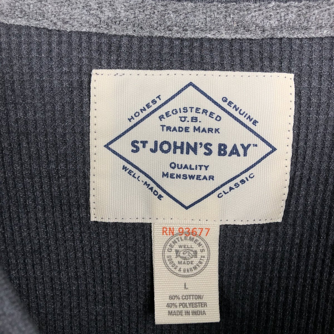 St. John's Bay Henley Neck Thermal Long-Sleeve T-Shirt, Men's Size L (approx.) cotton Charcoal Vintage Second Hand