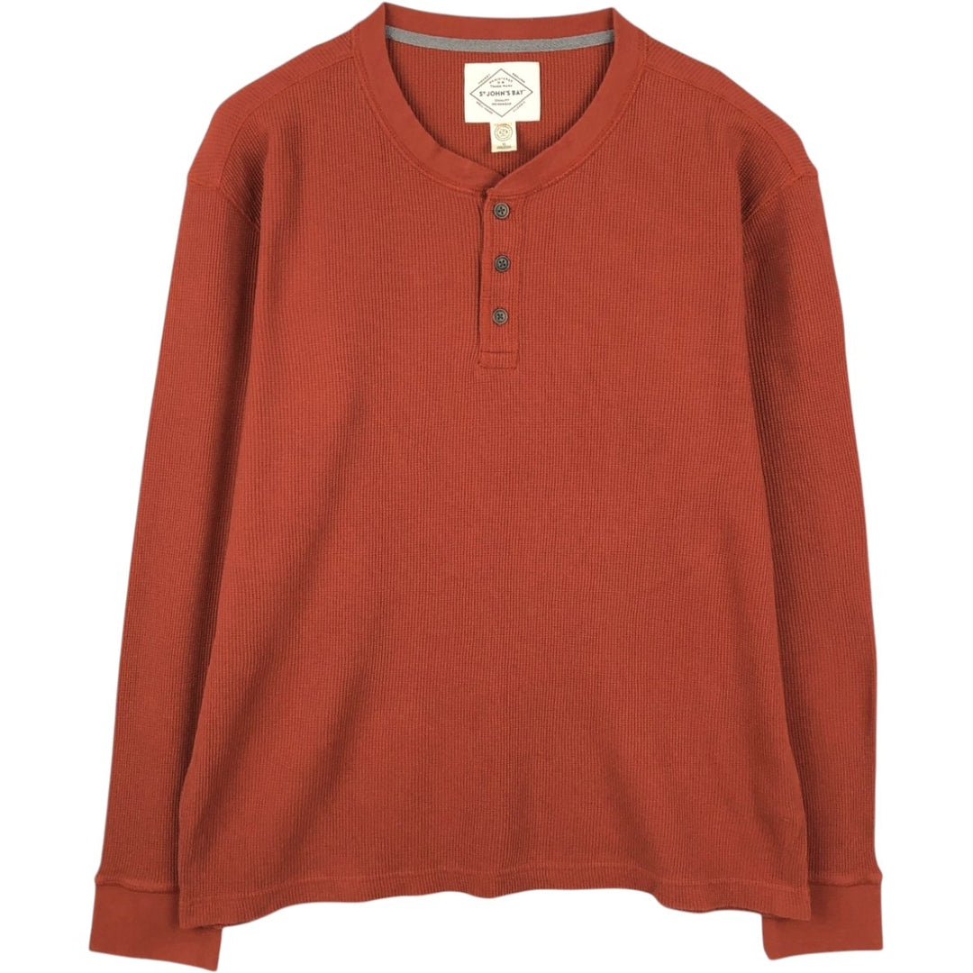 St. John's Bay Henley Neck Thermal Long-Sleeve T-Shirt, Men's Size XL (approx.) cotton red type reddish brown Vintage Second Hand