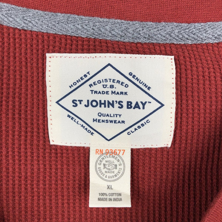 St. John's Bay Henley Neck Thermal Long-Sleeve T-Shirt, Men's Size XL (approx.) cotton red type reddish brown Vintage Second Hand