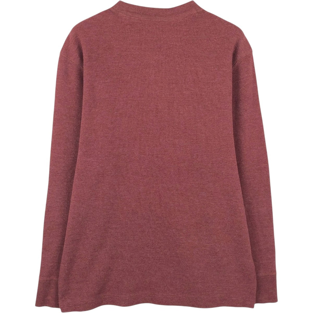 Eddie Bauer Men's Thermal Long Sleeve T-Shirt, Waffle Henley, Size L cotton red type reddish brown Vintage Second Hand