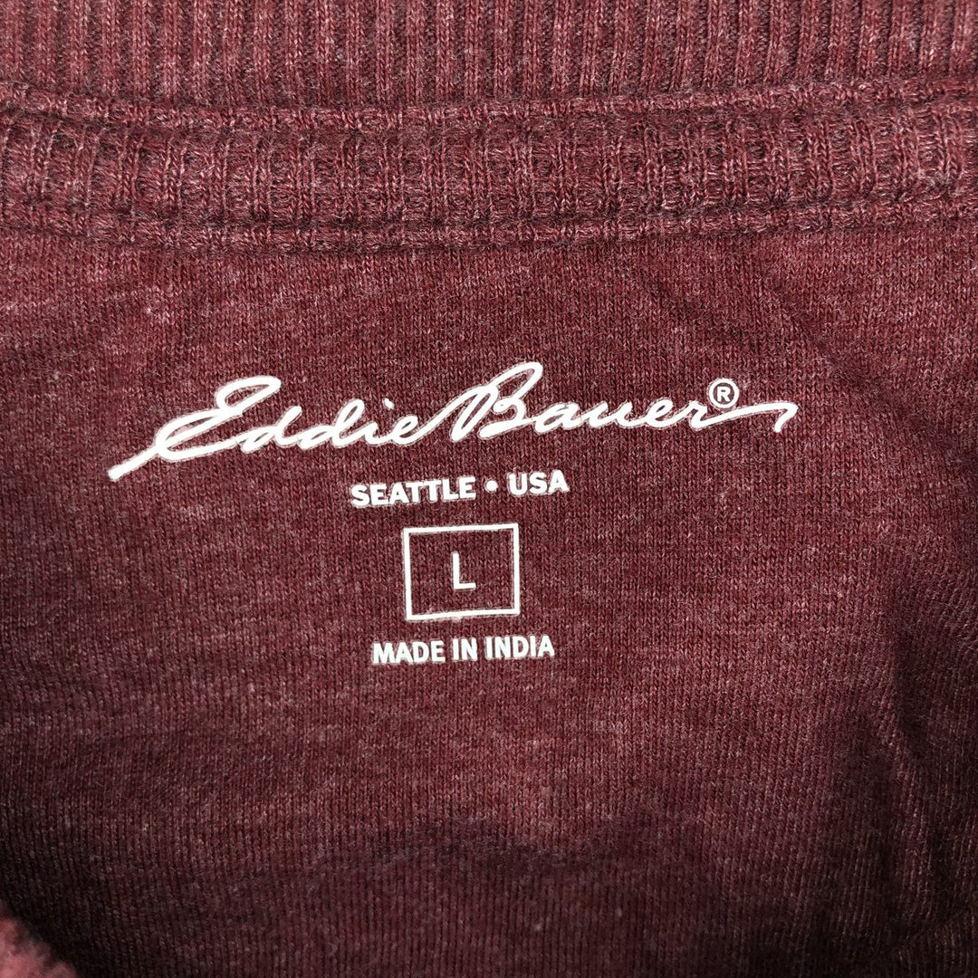 Eddie Bauer Men's Thermal Long Sleeve T-Shirt, Waffle Henley, Size L cotton red type reddish brown Vintage Second Hand