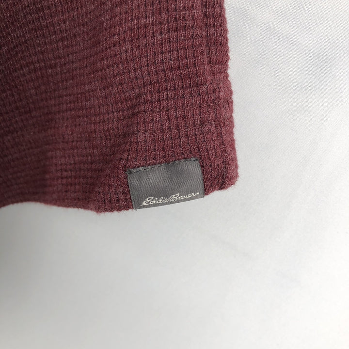 Eddie Bauer Men's Thermal Long Sleeve T-Shirt, Waffle Henley, Size L cotton red type reddish brown Vintage Second Hand