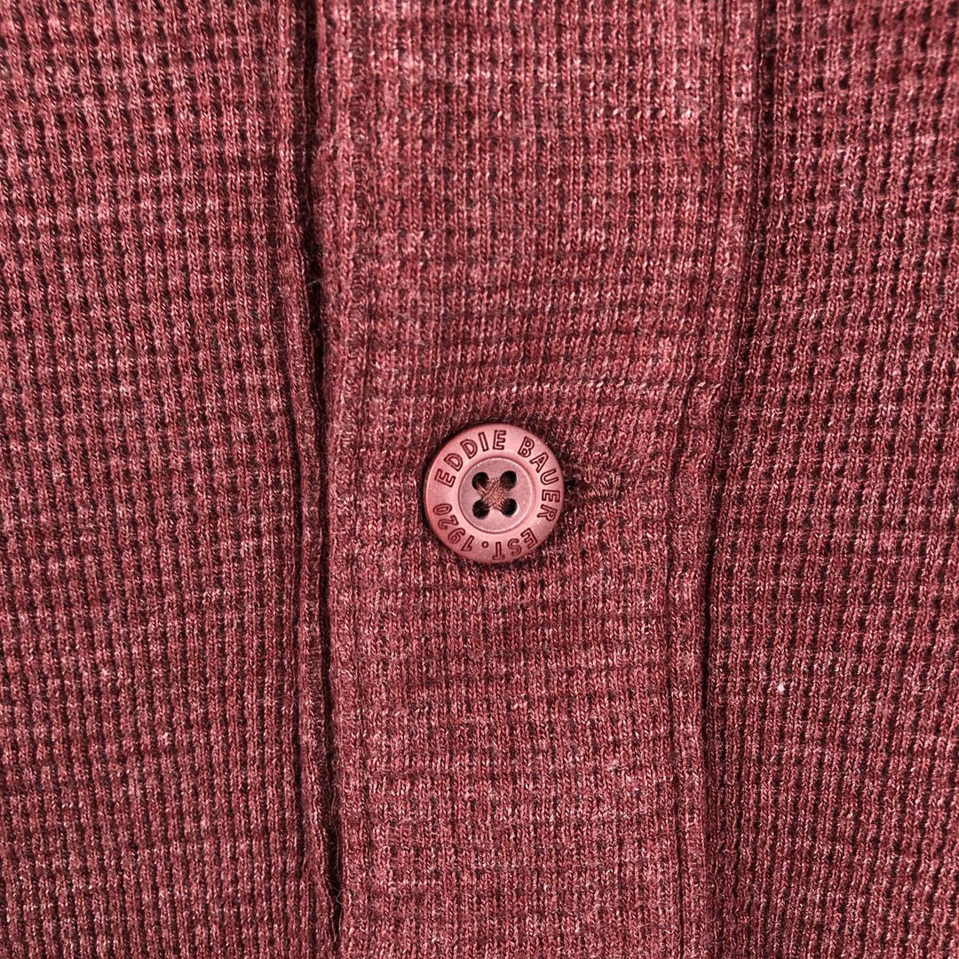 Eddie Bauer Men's Thermal Long Sleeve T-Shirt, Waffle Henley, Size L cotton red type reddish brown Vintage Second Hand