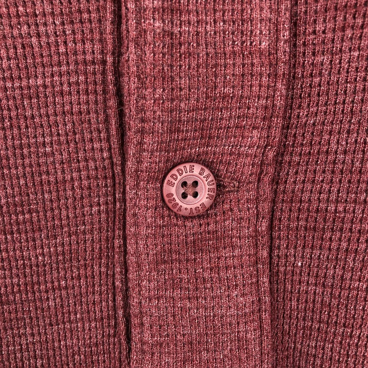 Eddie Bauer Men's Thermal Long Sleeve T-Shirt, Waffle Henley, Size L cotton red type reddish brown Vintage Second Hand