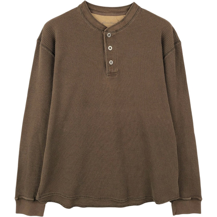 Eddie Bauer Henley Neck Thermal Long-Sleeve T-Shirt, Men's Size L (approx.) cotton brown type Vintage Second Hand