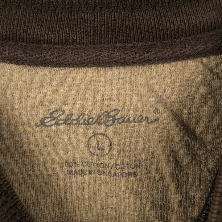 Eddie Bauer Henley Neck Thermal Long-Sleeve T-Shirt, Men's Size L (approx.) cotton brown type Vintage Second Hand