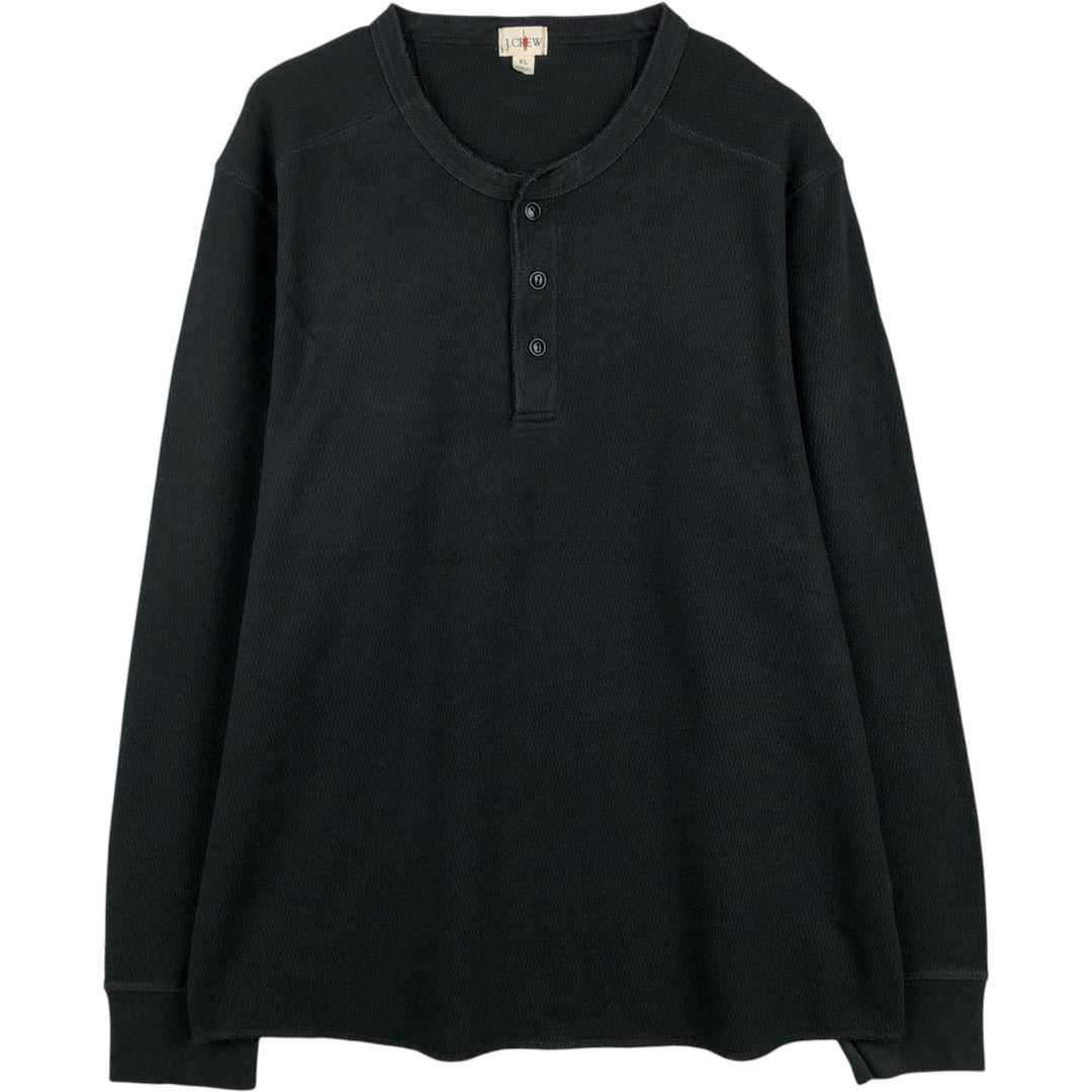 90'S J.Crew Henley Neck Thermal Long-Sleeve T-Shirt, Honeycomb Pattern, Men's Size XL (Equivalent), Vintage cotton black type Vintage Second Hand