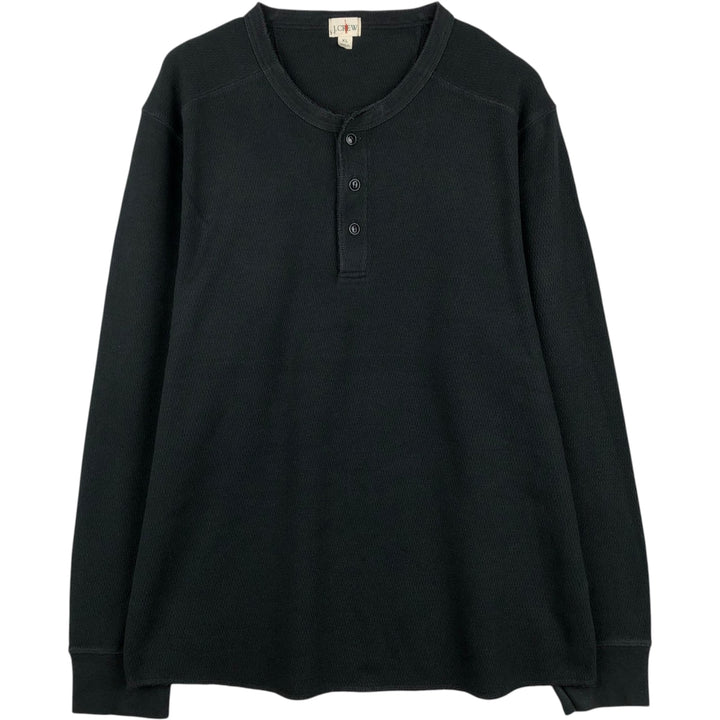 90'S J.Crew Henley Neck Thermal Long-Sleeve T-Shirt, Honeycomb Pattern, Men's Size XL (Equivalent), Vintage cotton black type Vintage Second Hand