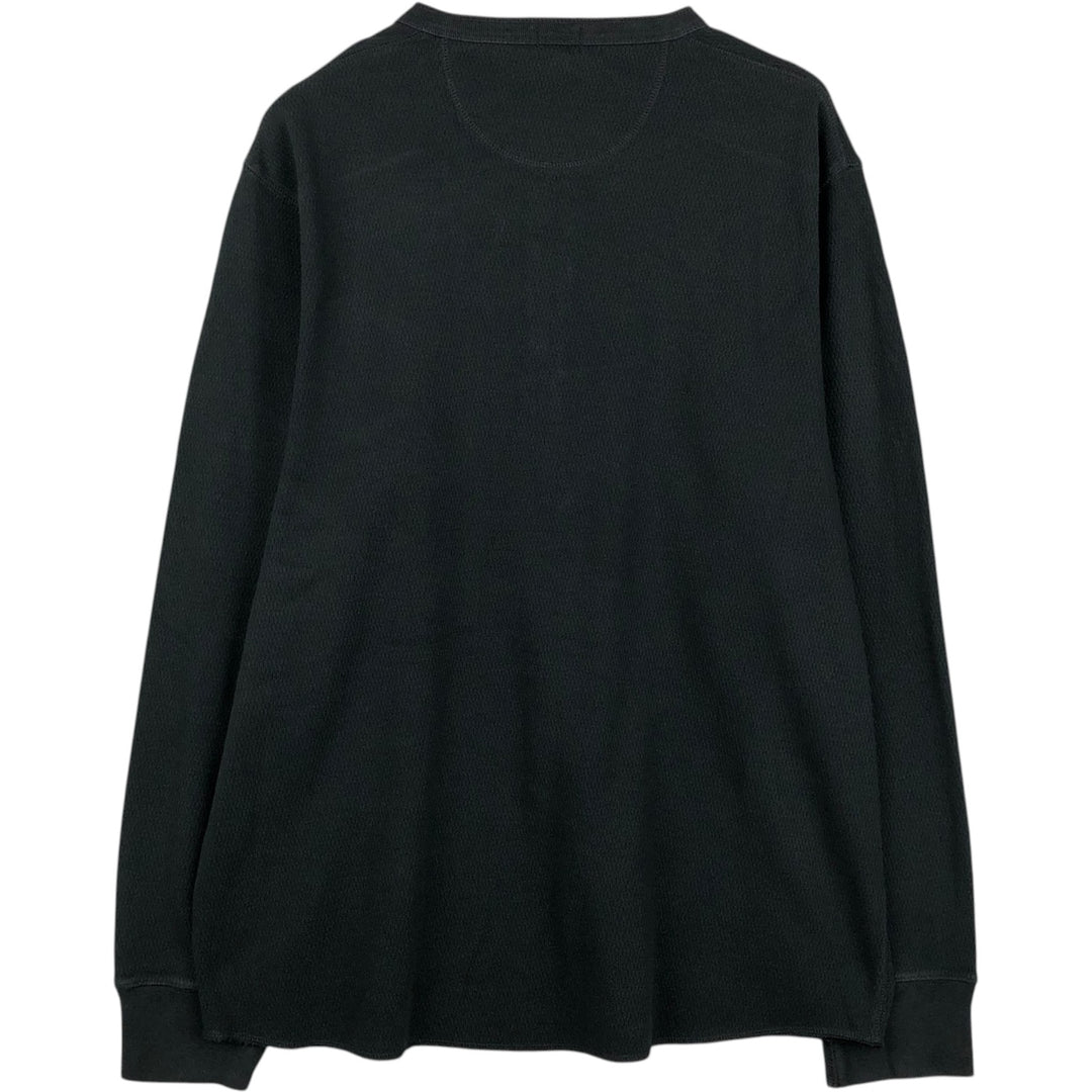 90'S J.Crew Henley Neck Thermal Long-Sleeve T-Shirt, Honeycomb Pattern, Men's Size XL (Equivalent), Vintage cotton black type Vintage Second Hand