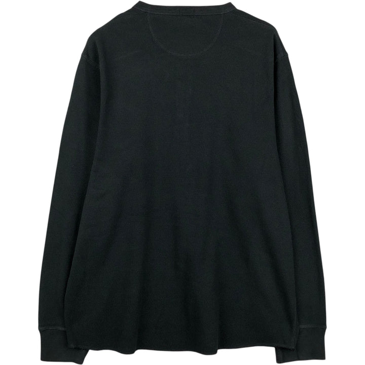 90'S J.Crew Henley Neck Thermal Long-Sleeve T-Shirt, Honeycomb Pattern, Men's Size XL (Equivalent), Vintage cotton black type Vintage Second Hand