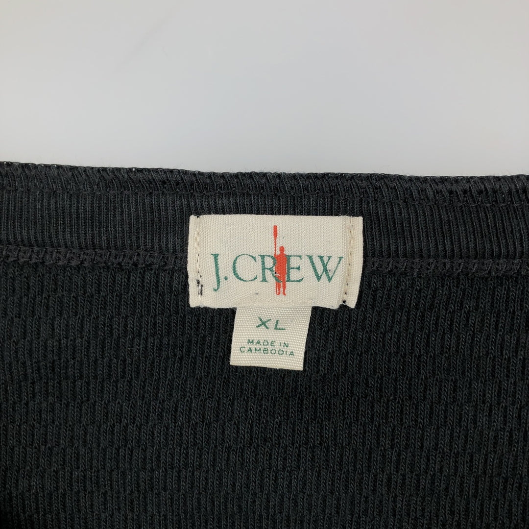 90'S J.Crew Henley Neck Thermal Long-Sleeve T-Shirt, Honeycomb Pattern, Men's Size XL (Equivalent), Vintage cotton black type Vintage Second Hand