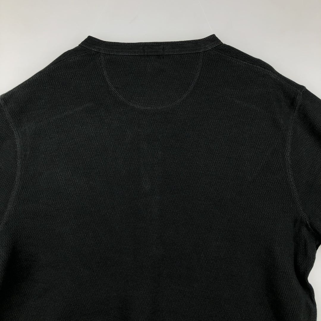 90'S J.Crew Henley Neck Thermal Long-Sleeve T-Shirt, Honeycomb Pattern, Men's Size XL (Equivalent), Vintage cotton black type Vintage Second Hand