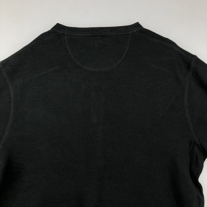 90'S J.Crew Henley Neck Thermal Long-Sleeve T-Shirt, Honeycomb Pattern, Men's Size XL (Equivalent), Vintage cotton black type Vintage Second Hand