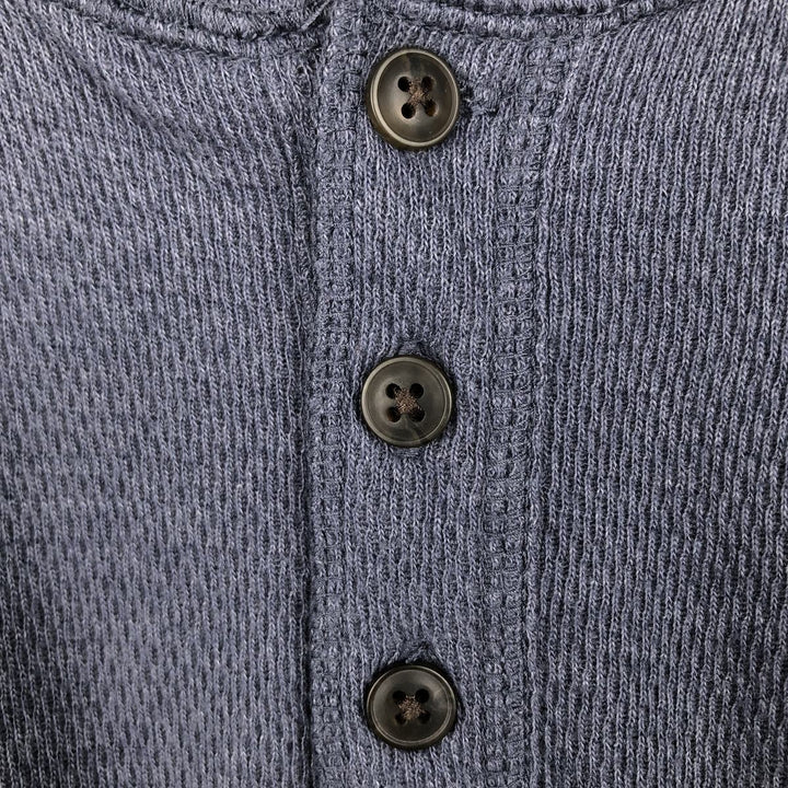 St. John's Bay Henley Neck Thermal Long-Sleeve T-Shirt, Honeycomb Pattern, Men's Size XL (approx.) cotton blue type Vintage Second Hand