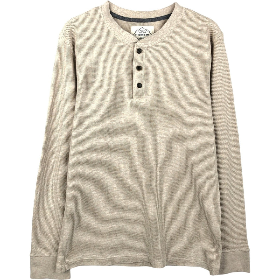 St. John's Bay Henley Neck Thermal Long-Sleeve T-Shirt, Men's Size M (approx.) cotton Beige type Vintage Second Hand