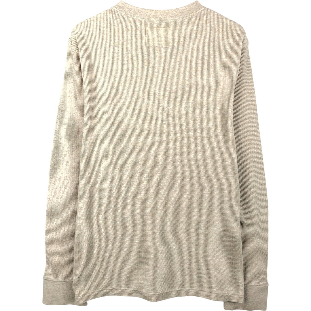 St. John's Bay Henley Neck Thermal Long-Sleeve T-Shirt, Men's Size M (approx.) cotton Beige type Vintage Second Hand