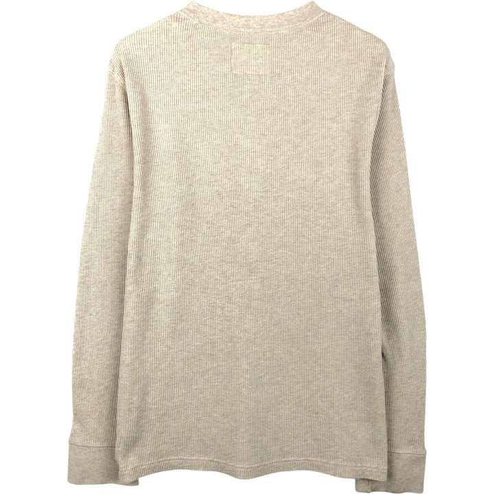 St. John's Bay Henley Neck Thermal Long-Sleeve T-Shirt, Men's Size M (approx.) cotton Beige type Vintage Second Hand