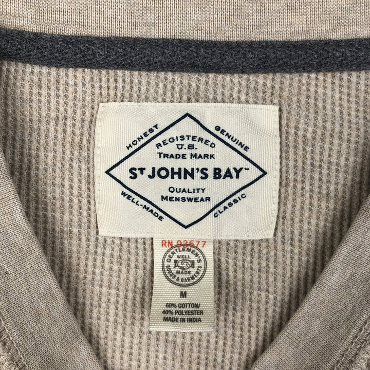 St. John's Bay Henley Neck Thermal Long-Sleeve T-Shirt, Men's Size M (approx.) cotton Beige type Vintage Second Hand