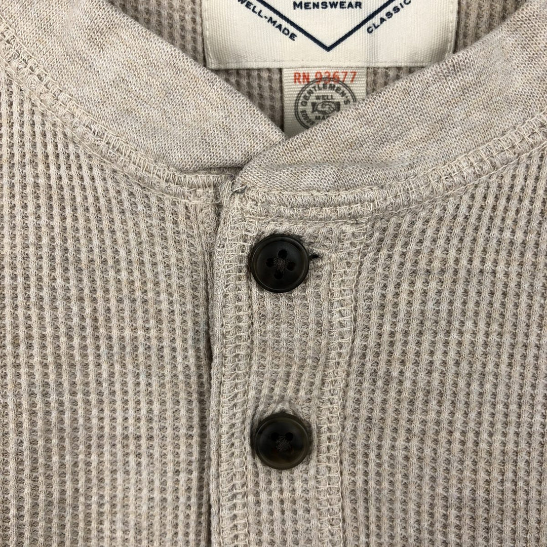St. John's Bay Henley Neck Thermal Long-Sleeve T-Shirt, Men's Size M (approx.) cotton Beige type Vintage Second Hand