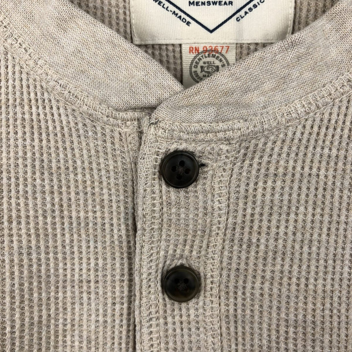 St. John's Bay Henley Neck Thermal Long-Sleeve T-Shirt, Men's Size M (approx.) cotton Beige type Vintage Second Hand