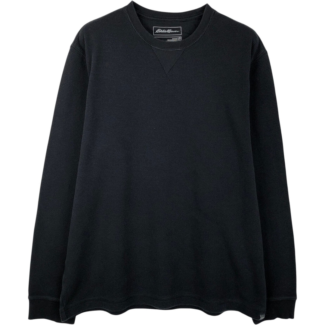 Eddie Bauer Thermal Ron T-shirt, Waffle, Men's L size cotton black type Vintage Second Hand
