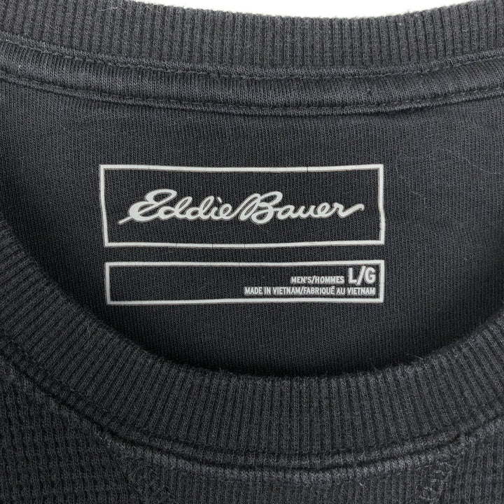 Eddie Bauer Thermal Ron T-shirt, Waffle, Men's L size cotton black type Vintage Second Hand