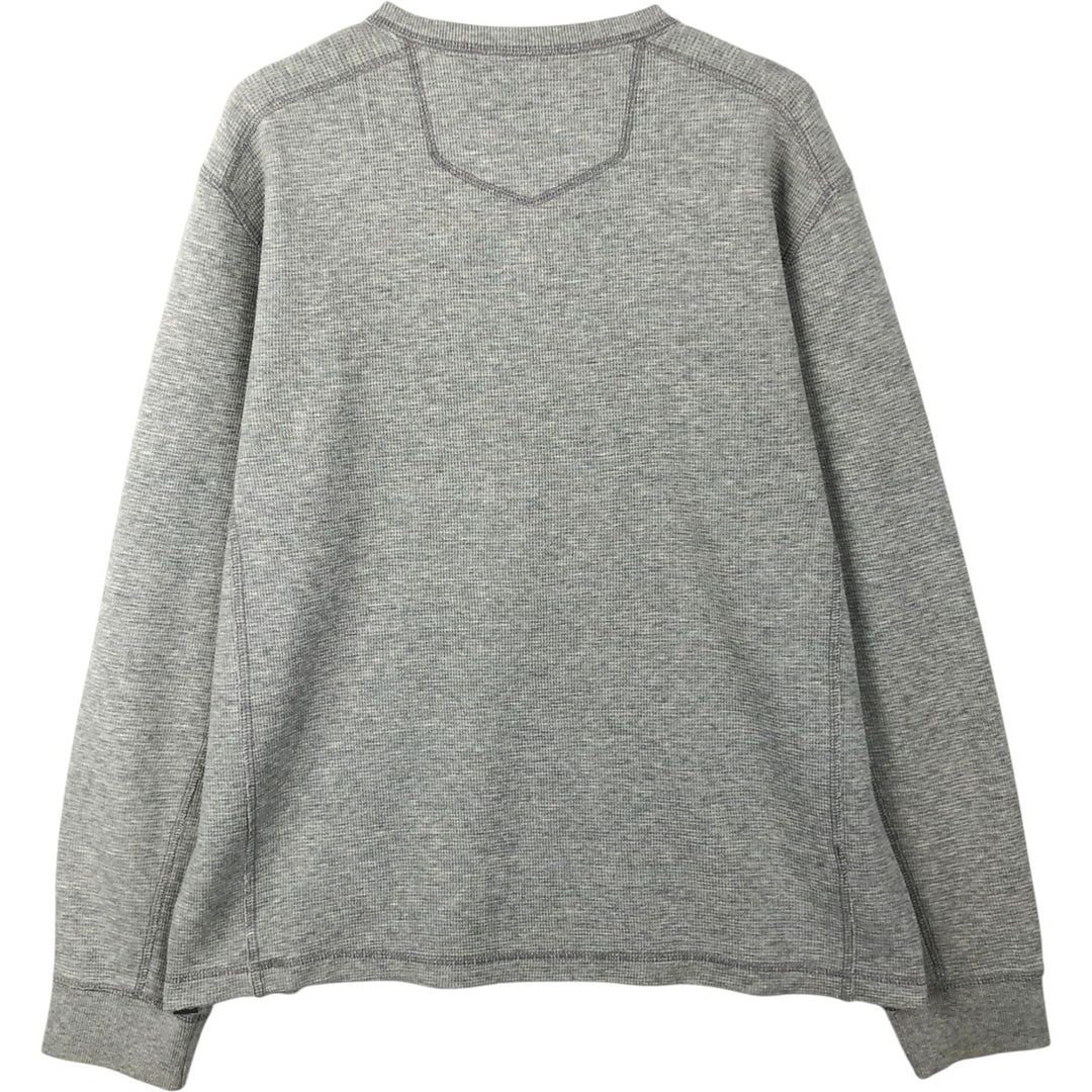 Eddie Bauer Henley Neck Thermal Long T-Shirt Waffle Men's M Size cotton gray type Vintage Second Hand