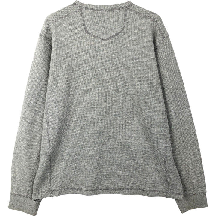 Eddie Bauer Henley Neck Thermal Long T-Shirt Waffle Men's M Size cotton gray type Vintage Second Hand