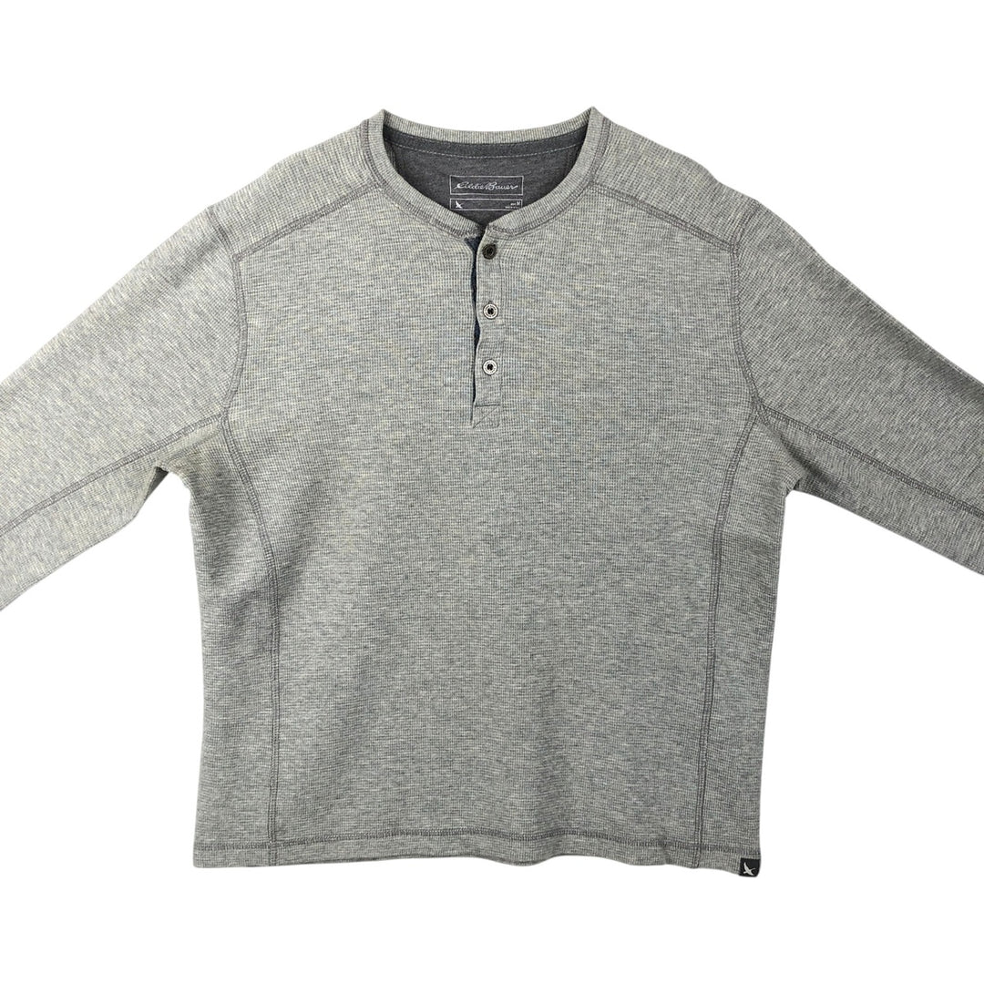 Eddie Bauer Henley Neck Thermal Long T-Shirt Waffle Men's M Size cotton gray type Vintage Second Hand