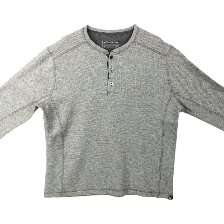 Eddie Bauer Henley Neck Thermal Long T-Shirt Waffle Men's M Size cotton gray type Vintage Second Hand