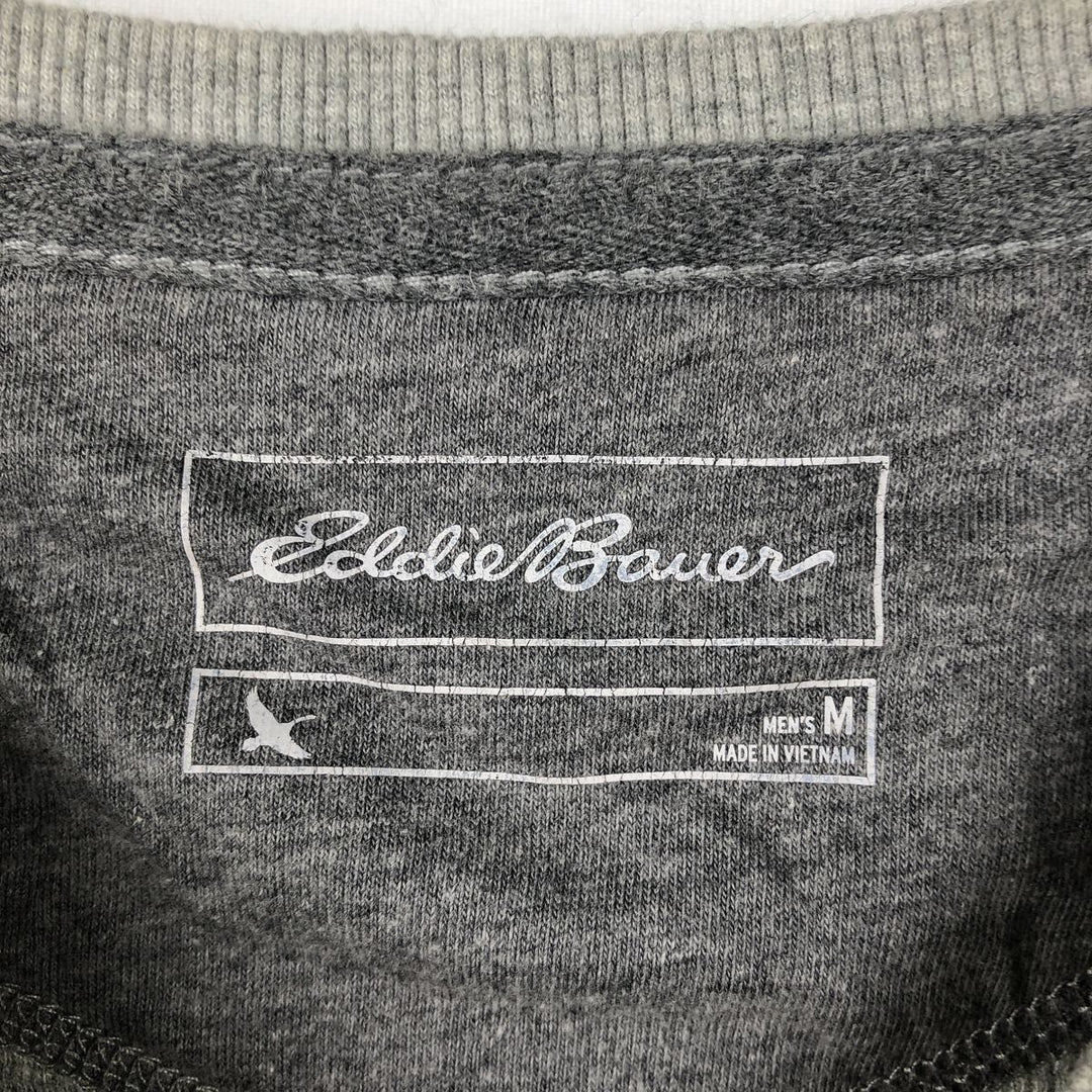 Eddie Bauer Henley Neck Thermal Long T-Shirt Waffle Men's M Size cotton gray type Vintage Second Hand