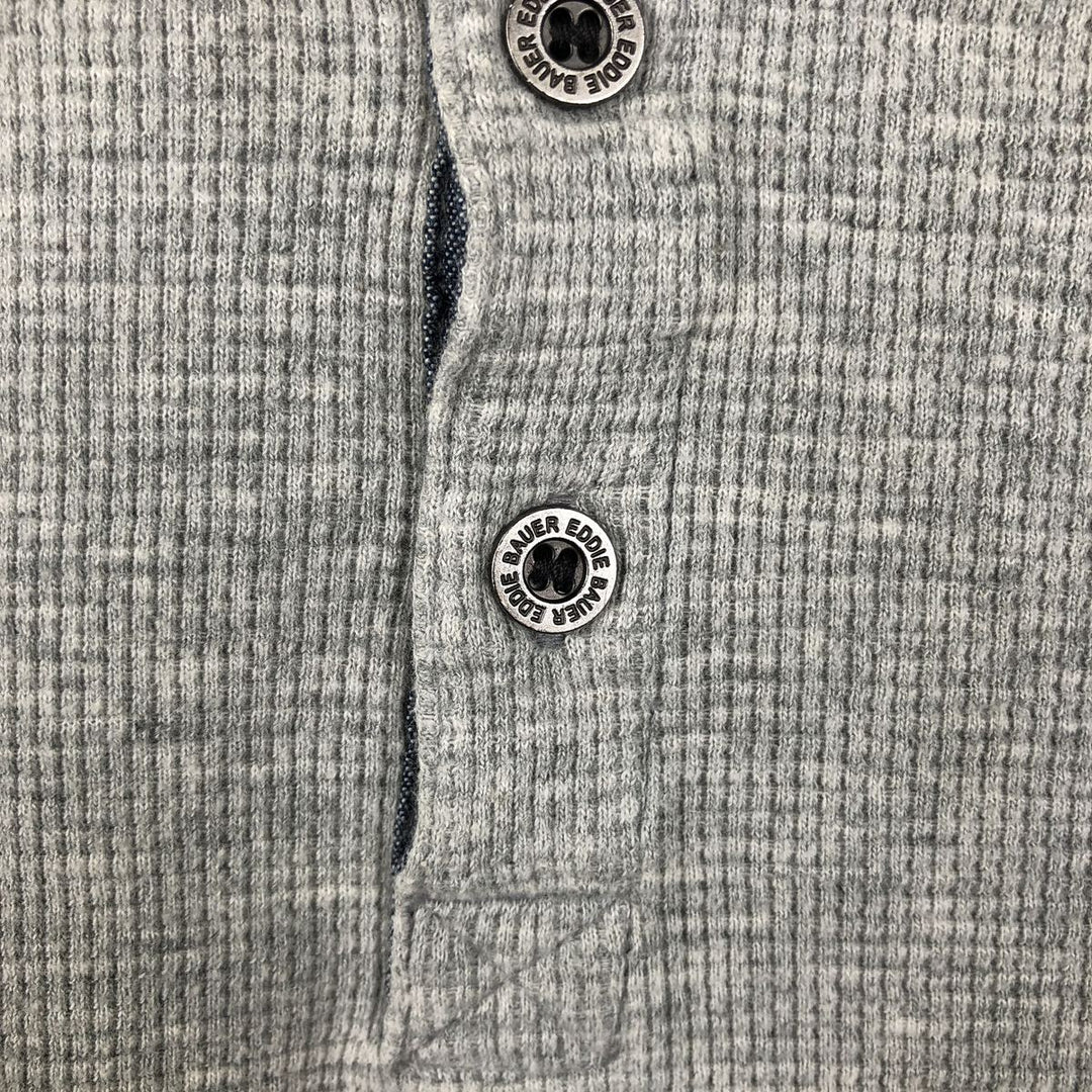 Eddie Bauer Henley Neck Thermal Long T-Shirt Waffle Men's M Size cotton gray type Vintage Second Hand