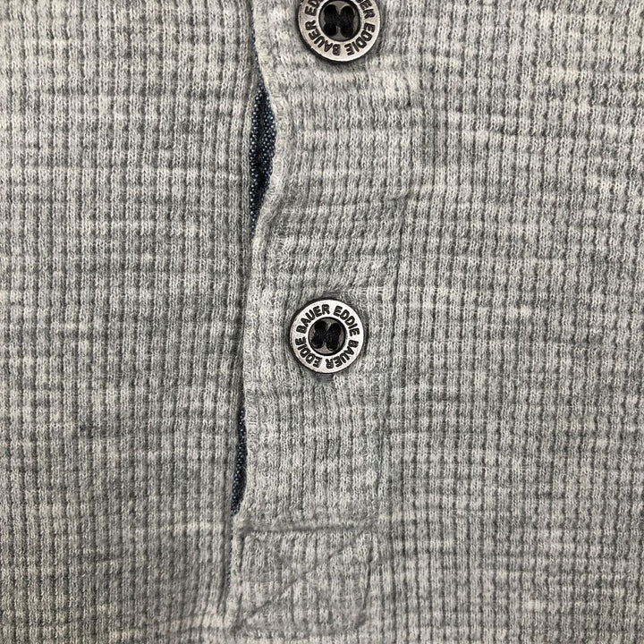 Eddie Bauer Henley Neck Thermal Long T-Shirt Waffle Men's M Size cotton gray type Vintage Second Hand
