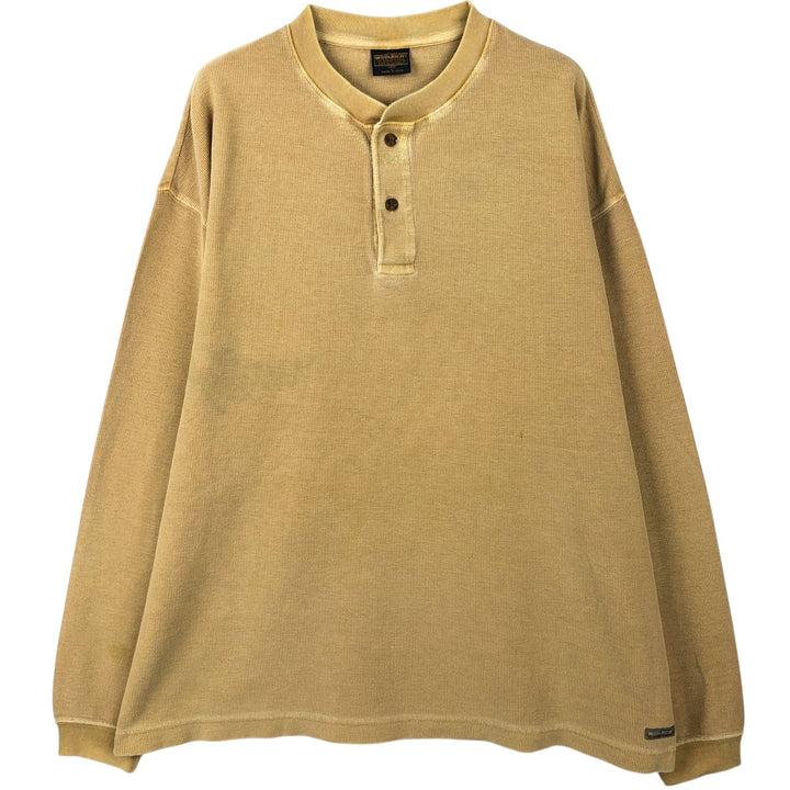 Woolrich Henley Neck Thermal Long-Sleeve T-Shirt, Men's Size L (approx.) cotton Beige type Vintage Second Hand