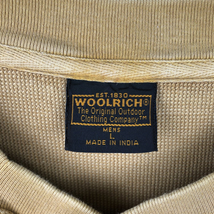 Woolrich Henley Neck Thermal Long-Sleeve T-Shirt, Men's Size L (approx.) cotton Beige type Vintage Second Hand
