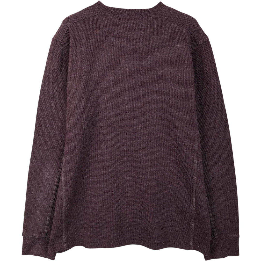 Eddie Bauer Men's Thermal Long Sleeve T-Shirt, Waffle Henley, Size L cotton red type reddish brown Vintage Second Hand