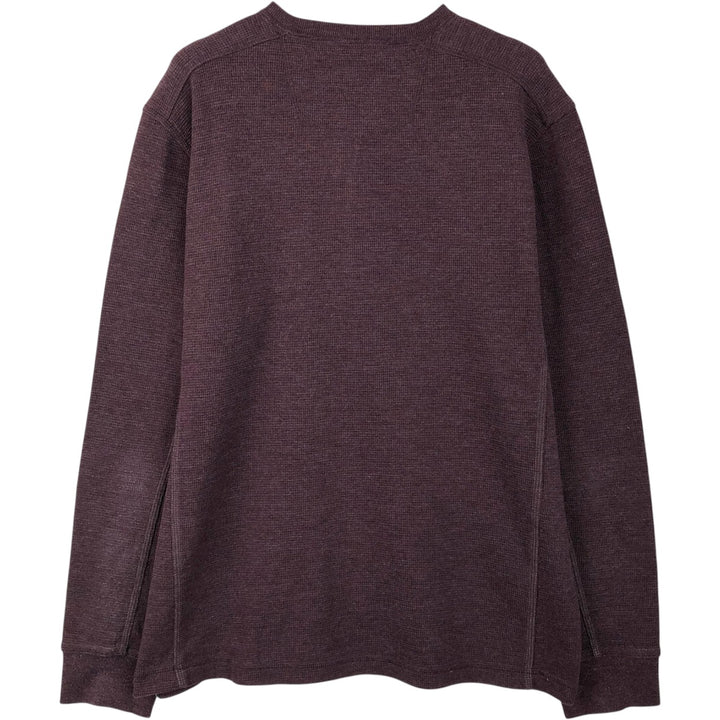 Eddie Bauer Men's Thermal Long Sleeve T-Shirt, Waffle Henley, Size L cotton red type reddish brown Vintage Second Hand