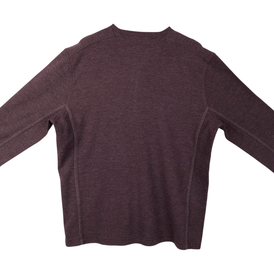 Eddie Bauer Men's Thermal Long Sleeve T-Shirt, Waffle Henley, Size L cotton red type reddish brown Vintage Second Hand