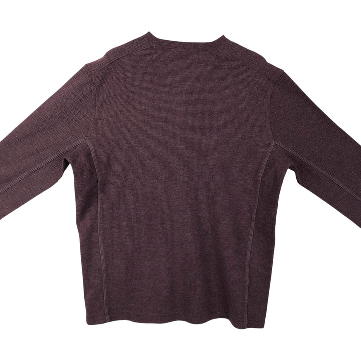 Eddie Bauer Men's Thermal Long Sleeve T-Shirt, Waffle Henley, Size L cotton red type reddish brown Vintage Second Hand
