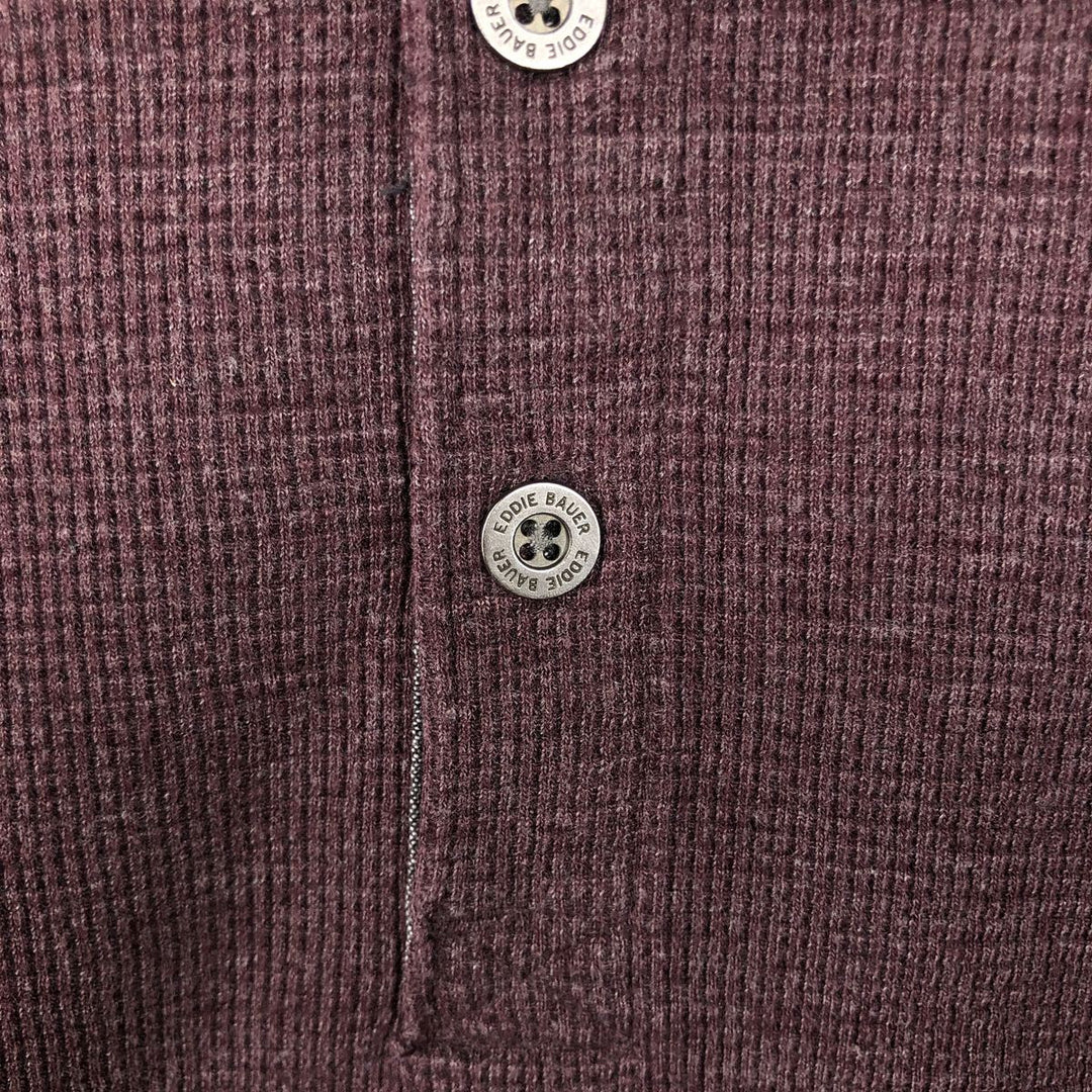 Eddie Bauer Men's Thermal Long Sleeve T-Shirt, Waffle Henley, Size L cotton red type reddish brown Vintage Second Hand
